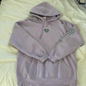 Something Bigger Lavender Hoodie with Green Flower Design
